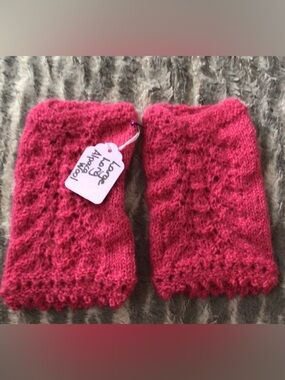Handmade Raspberry Pink Lace Knit Fingerless Gloves